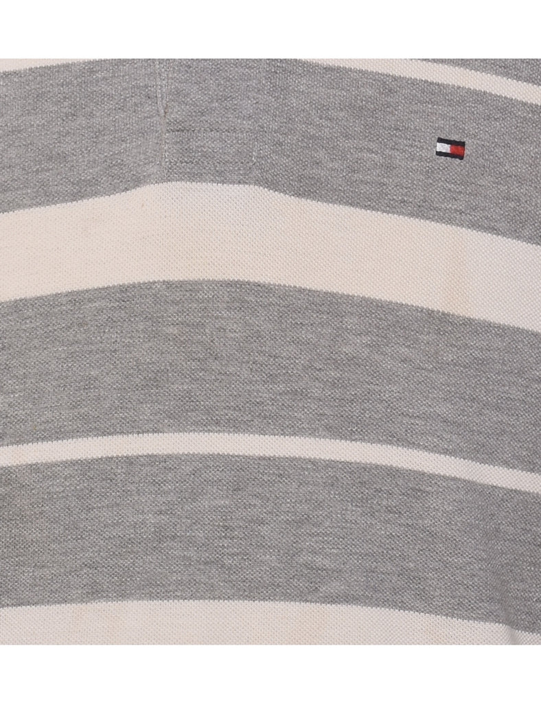 Tommy Hilfiger Grey Striped Polo Shirt - M