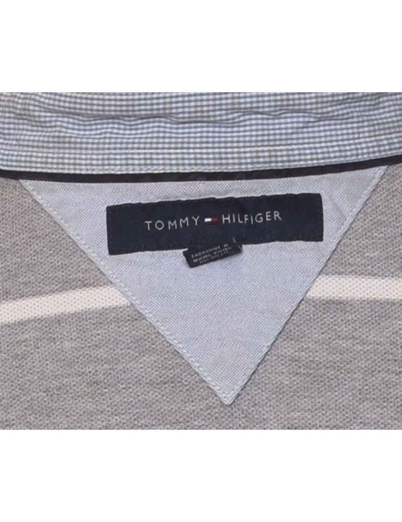 Tommy Hilfiger Grey Striped Polo Shirt - M