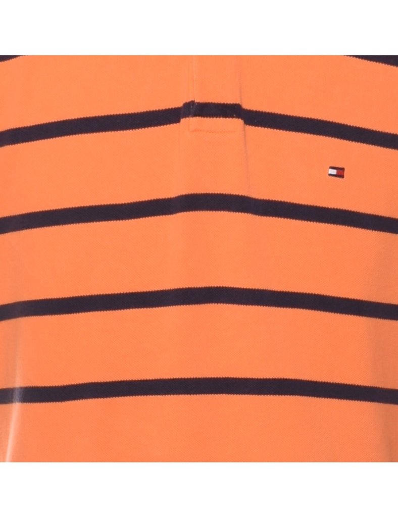 Tommy Hilfiger Navy & Orange Striped Polo Shirt - L