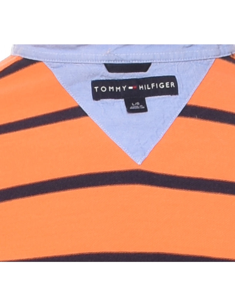 Tommy Hilfiger Navy & Orange Striped Polo Shirt - L