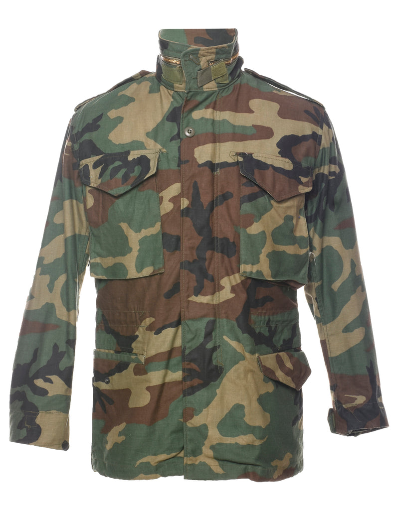 Woodland Camouflage Print Military Jacket - XS