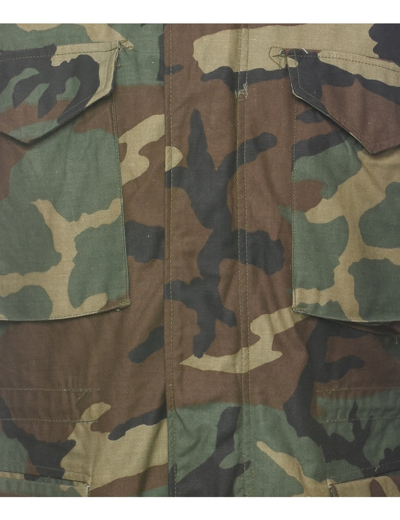 Woodland Camouflage Print Military Jacket - XS