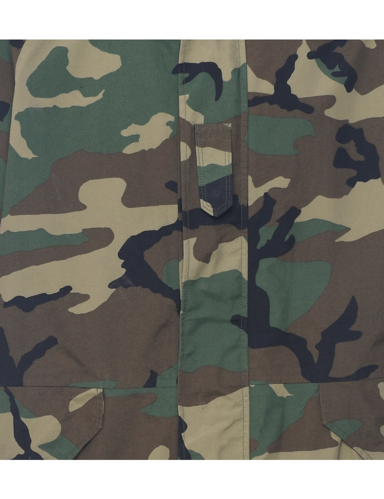 Woodland Camouflage Print Military Style Jacket - L