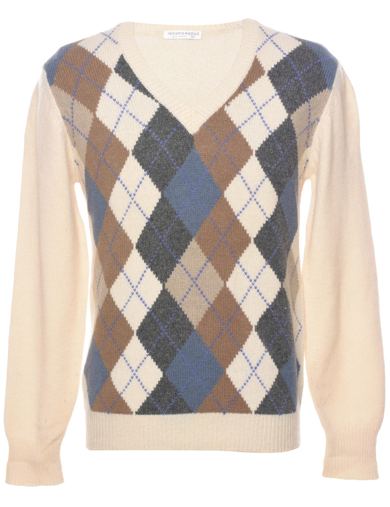 Wool Argyle Jumper - L