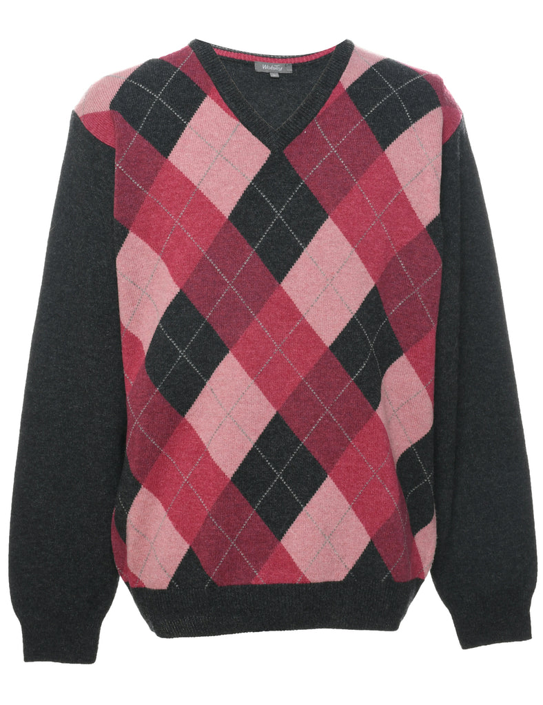 Wool Argyle Jumper - L