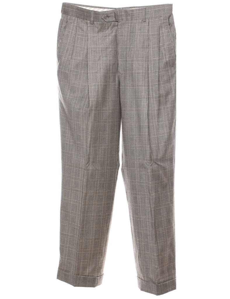 Wool Checked Pattern Grey Classic Trousers - W32 L30