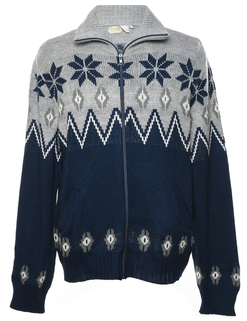 Zip Front Nordic Cardigan - L