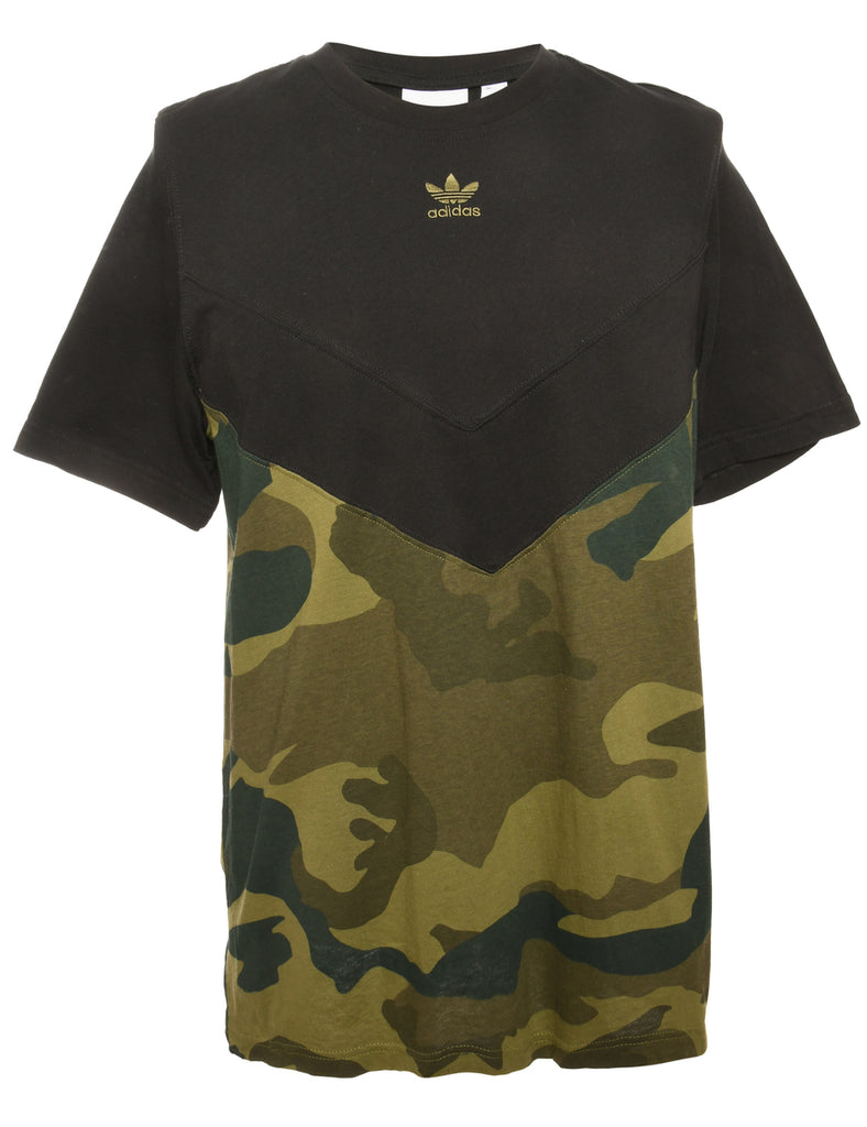 Adidas Black & Green Camouflage Print T-shirt  - M