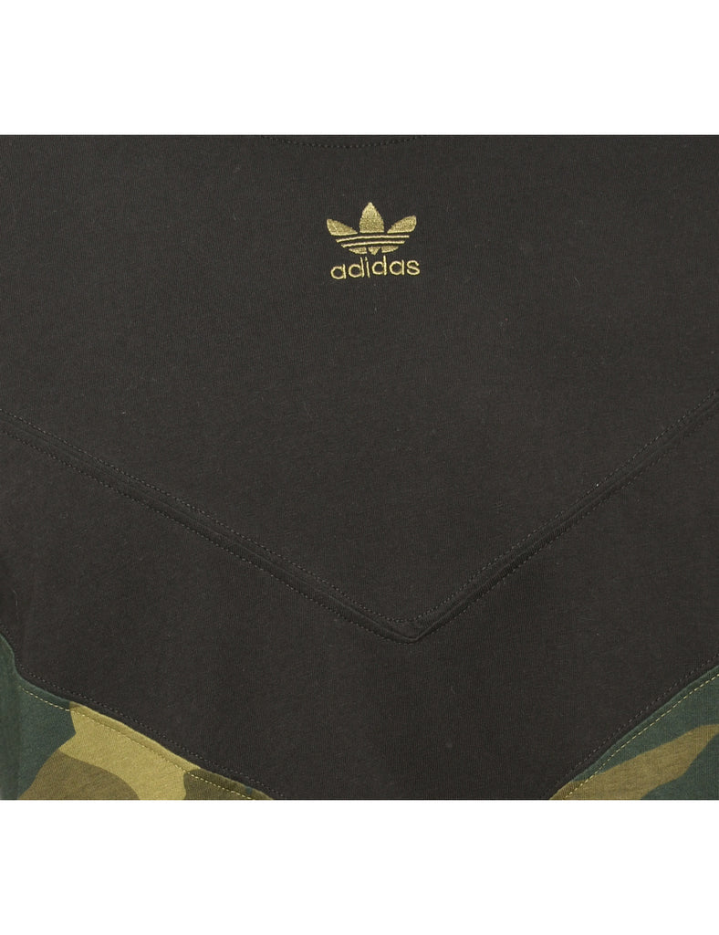 Adidas Black & Green Camouflage Print T-shirt  - M