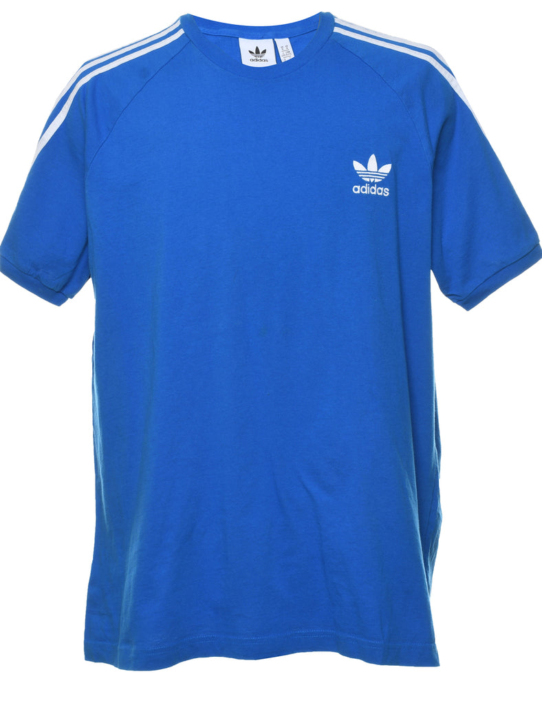 Adidas Blue & White Contrast Plain T-shirt - XL