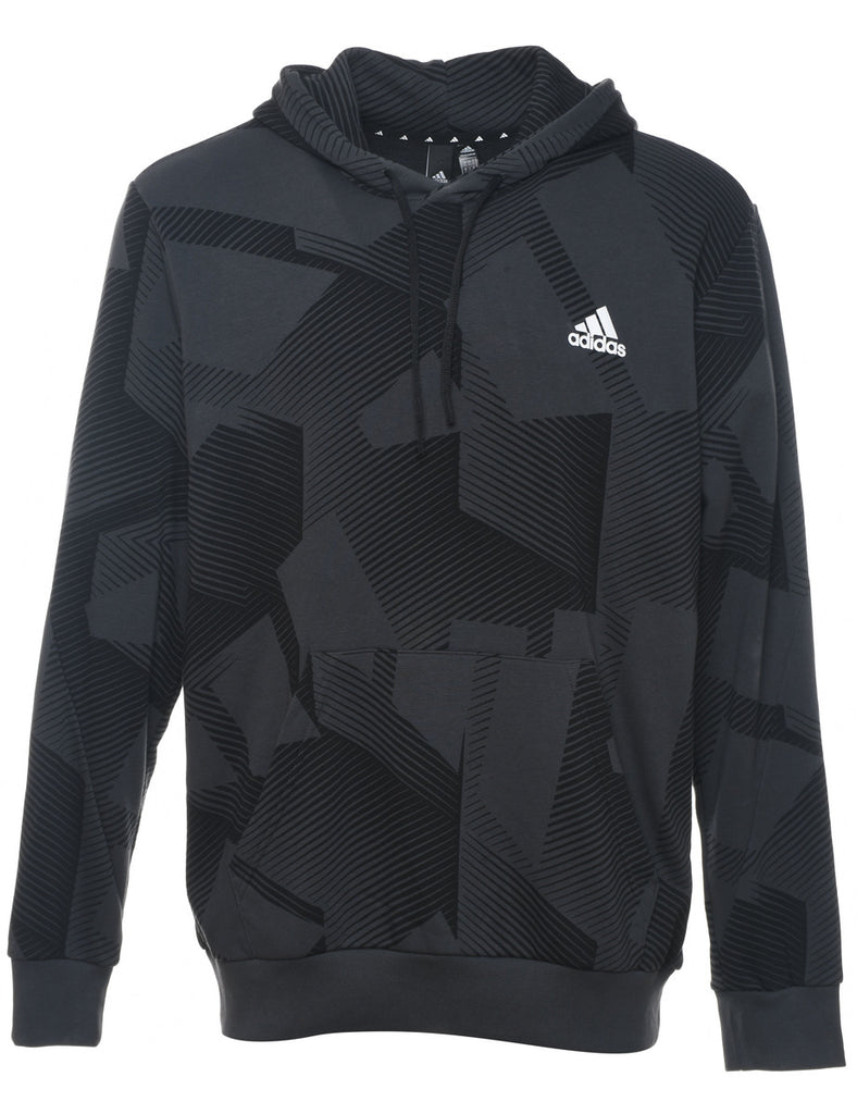 Adidas Dark Grey & Black Patterned Hoodie - L