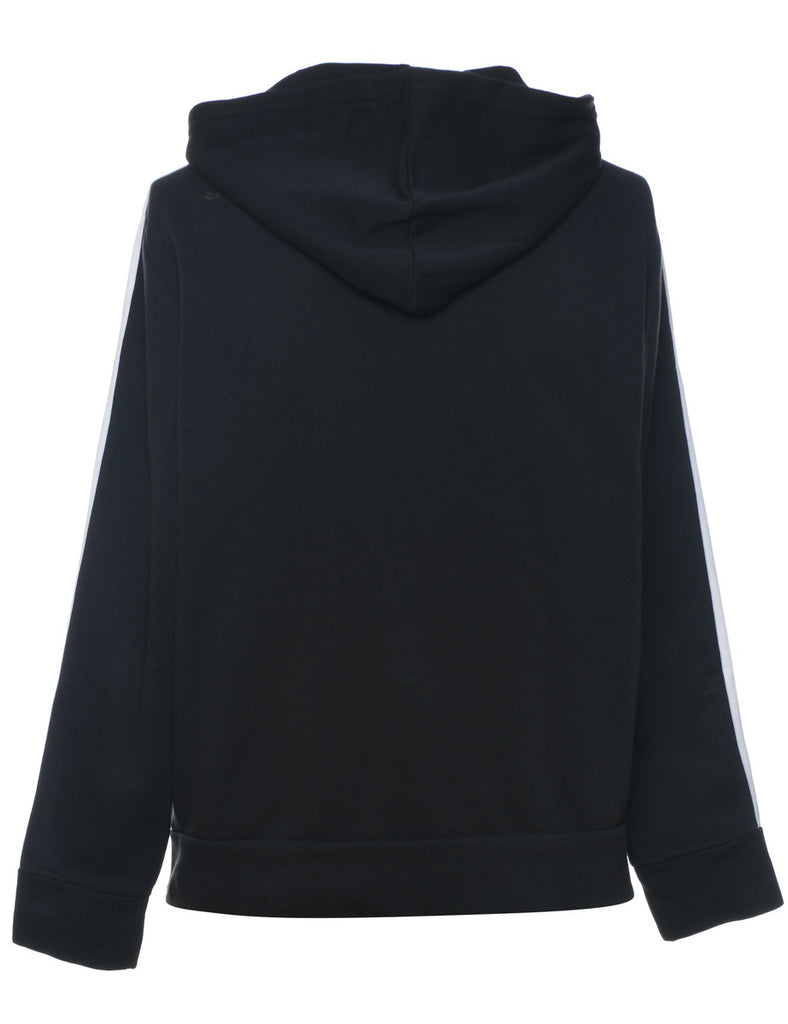 Adidas Hooded Black & White Three-Stripe Sweatshirt - L