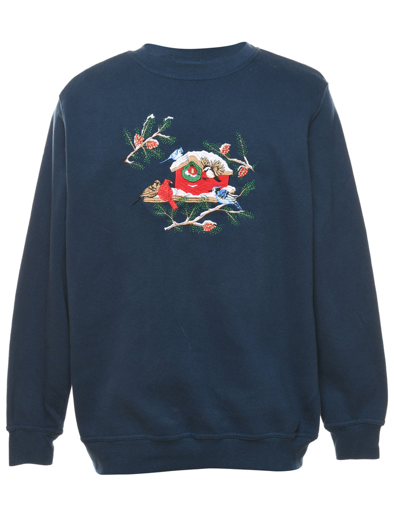 Bird Design Navy Printed Sweatshirt - M