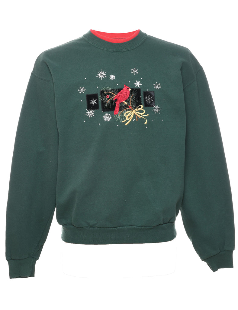 Bird Print Christmas Sweatshirt - M