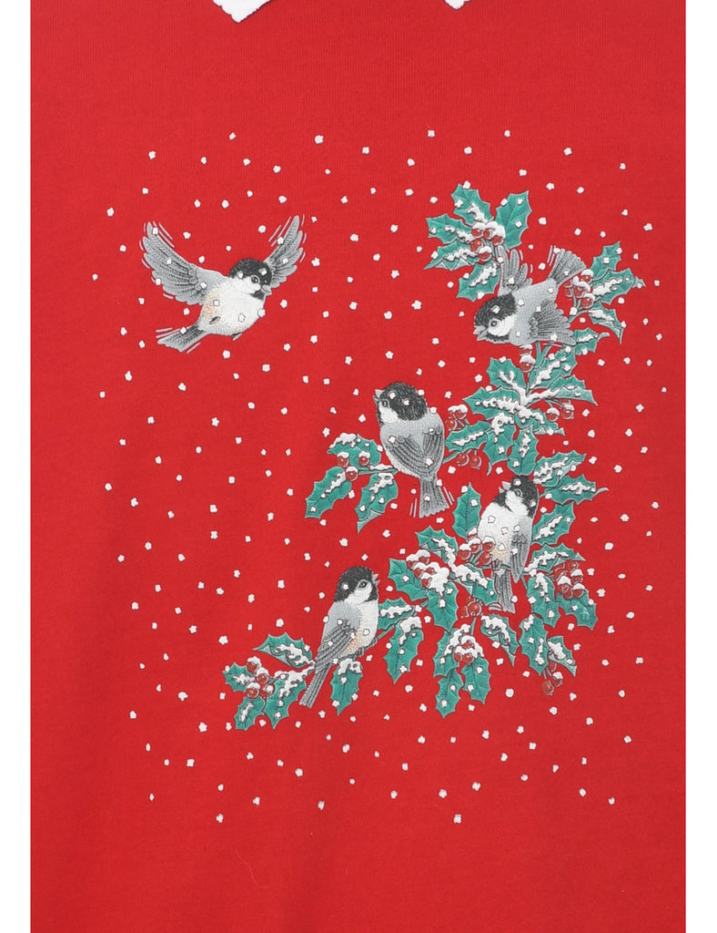 Bird Print Christmas Sweatshirt - XL