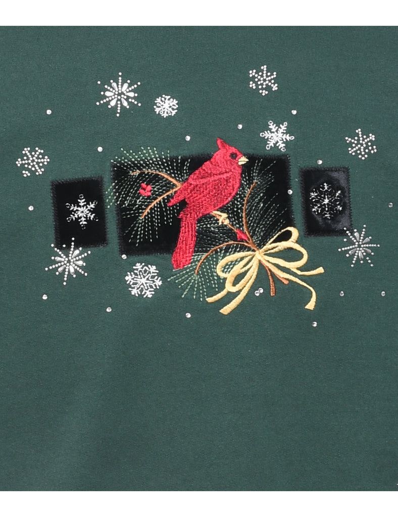 Bird Print Christmas Sweatshirt - M