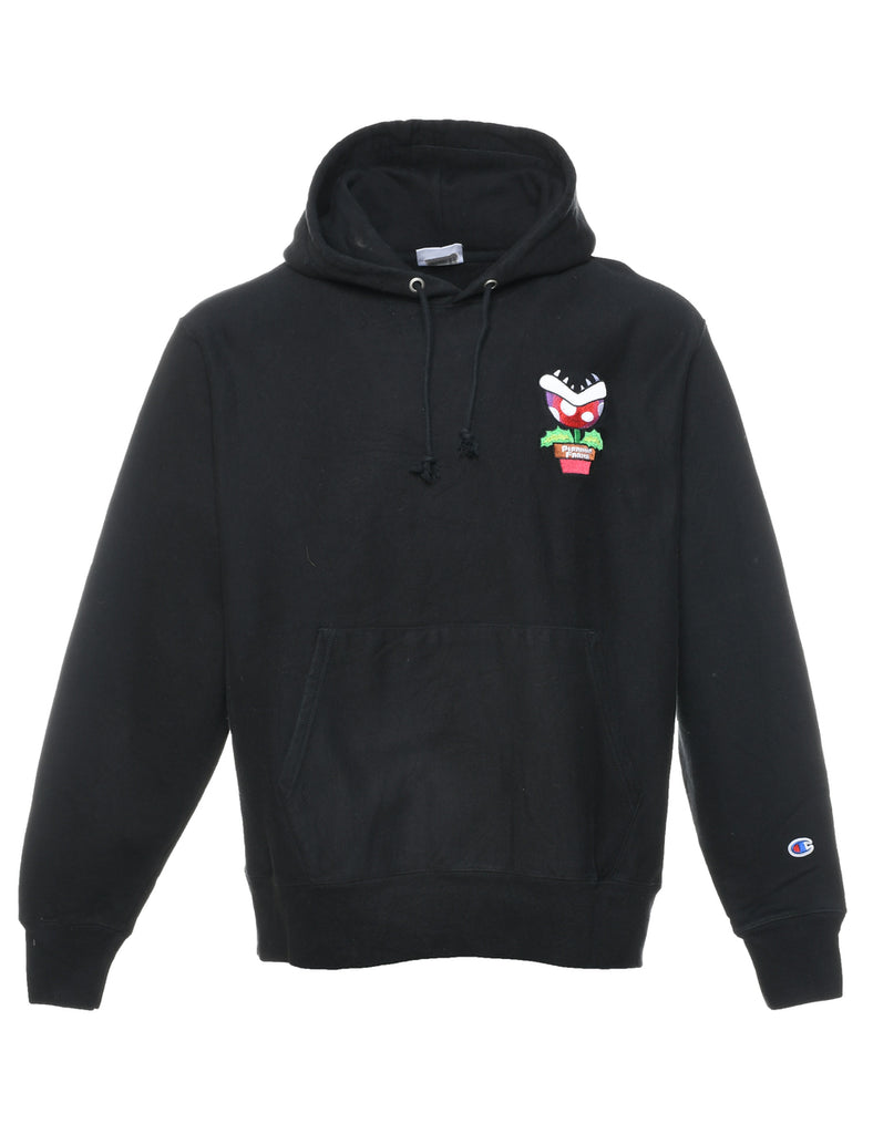 Black Champion Reverse Weave Printed Hoodie - L