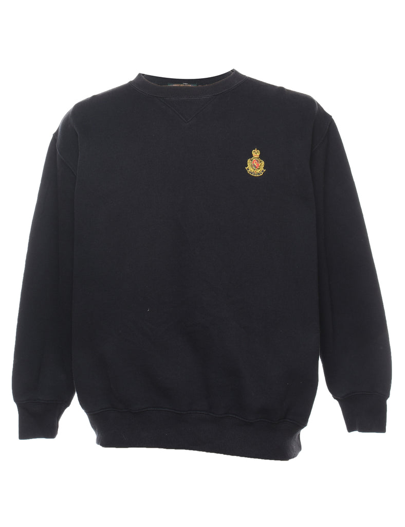 Black Plain Embroidered Sweatshirt - S