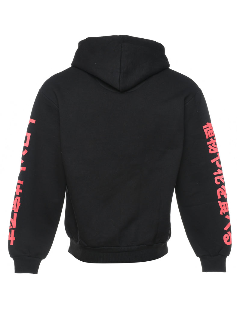 Black,Red & White Printed Hoodie - S