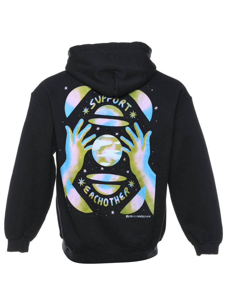 Black Support Eachother Printed Hoodie - M