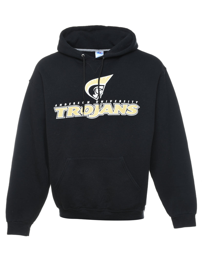 Black Trojan Printed Hoodie - L