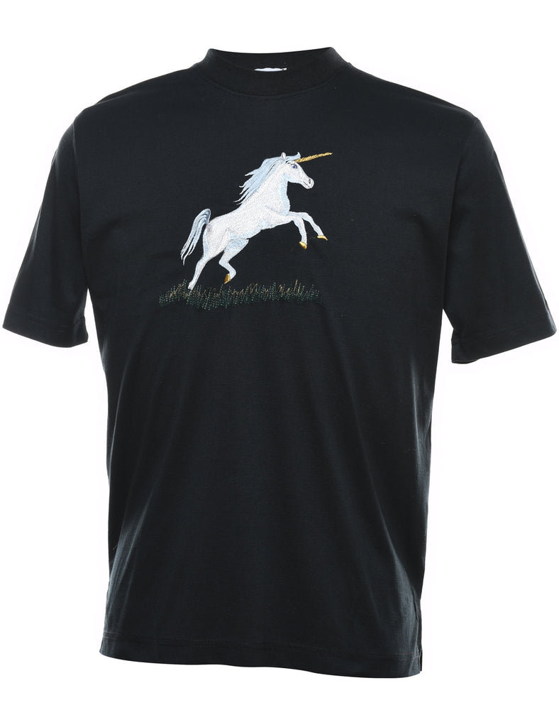 Black Unicorn Design T-Shirt  - M