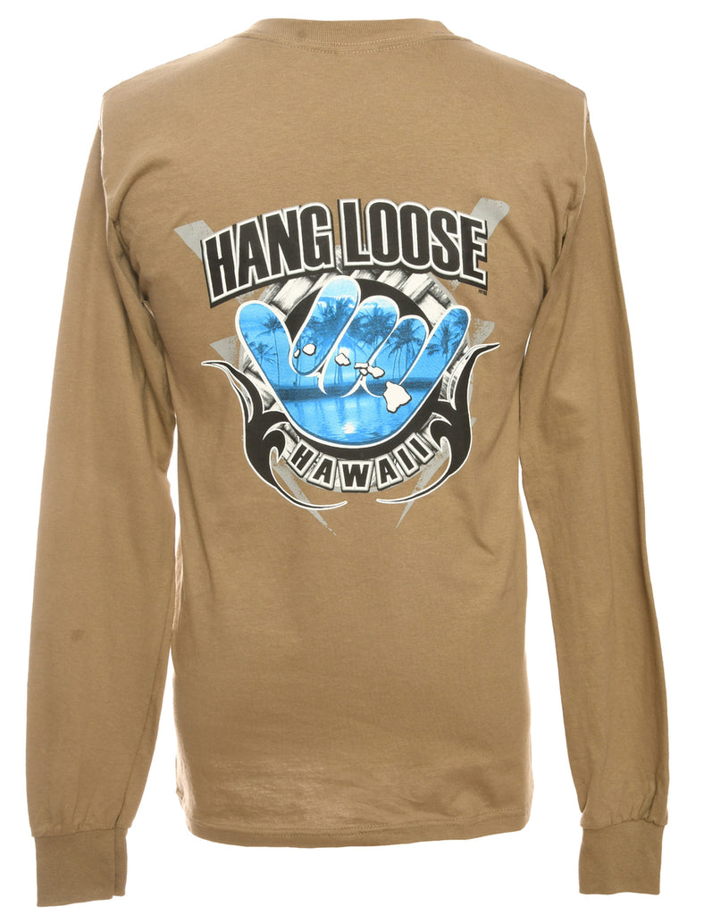 Brown Gildan Hang Loose Printed T-shirt - S