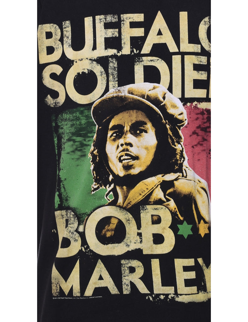 Buffalo Soldier Bob Marley Black, Red & Green Printed T-shirt - L