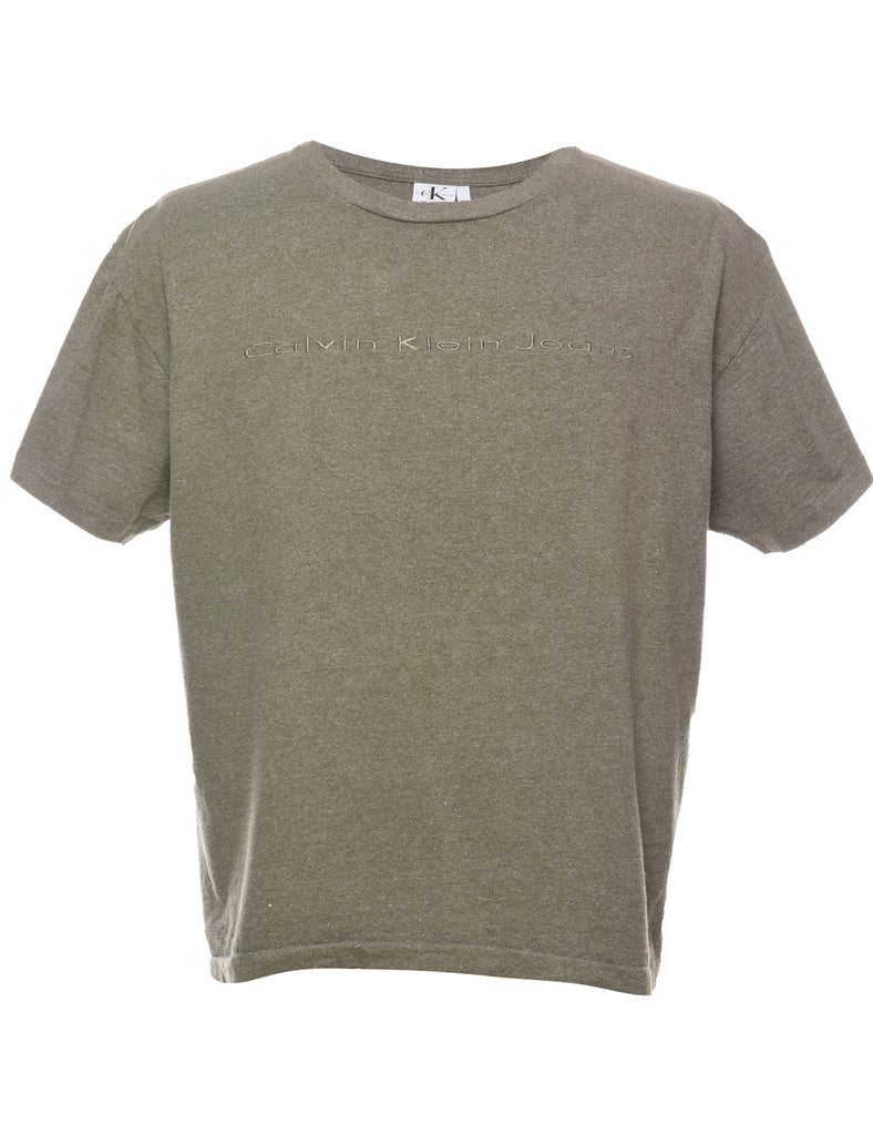 Calvin Klein Cropped Olive Green Embroidered T-shirt - XL