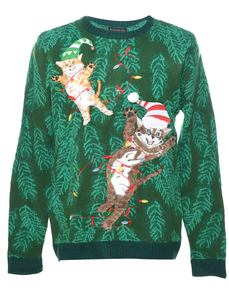 Cat Printed Christmas Jumper - M