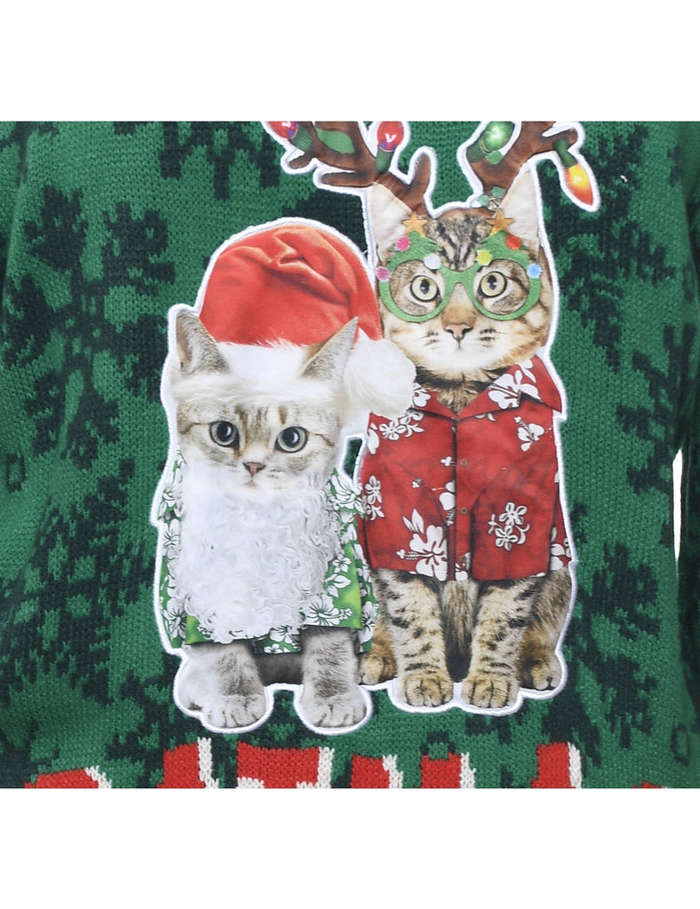 Cat Printed Christmas Jumper - M