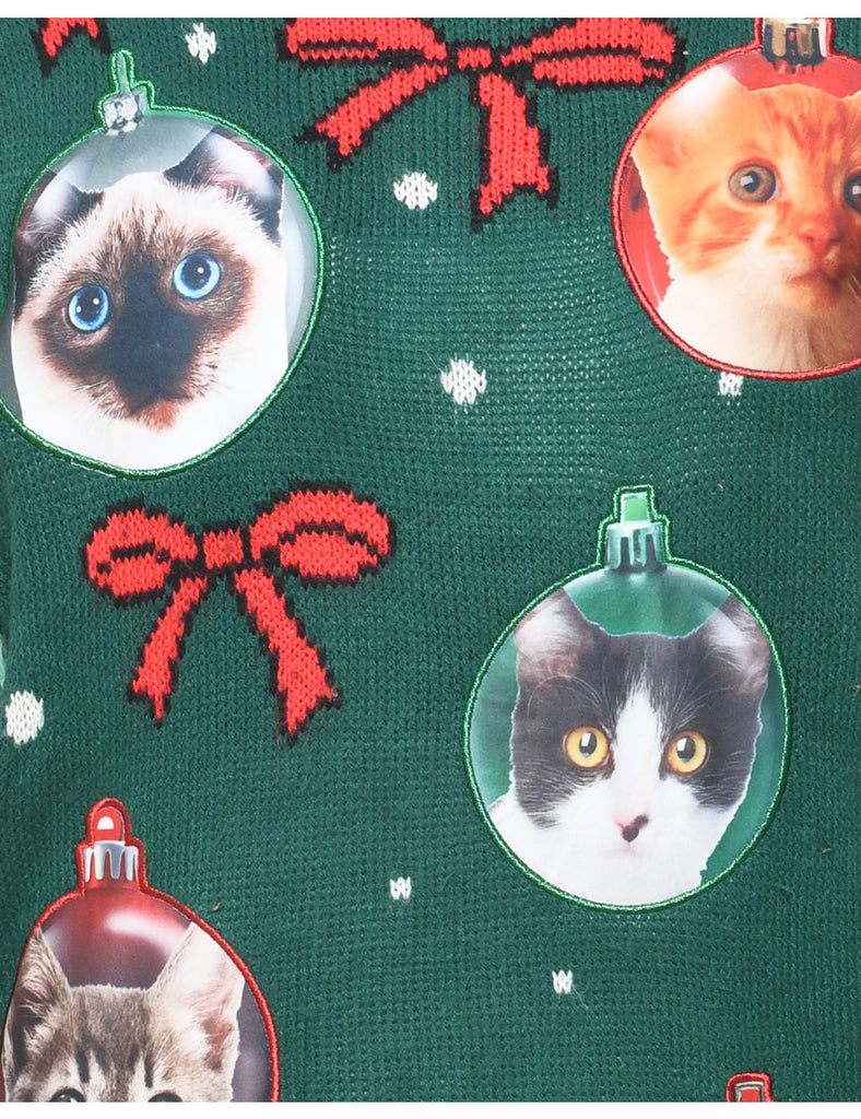 Cat Printed Christmas Jumper - M