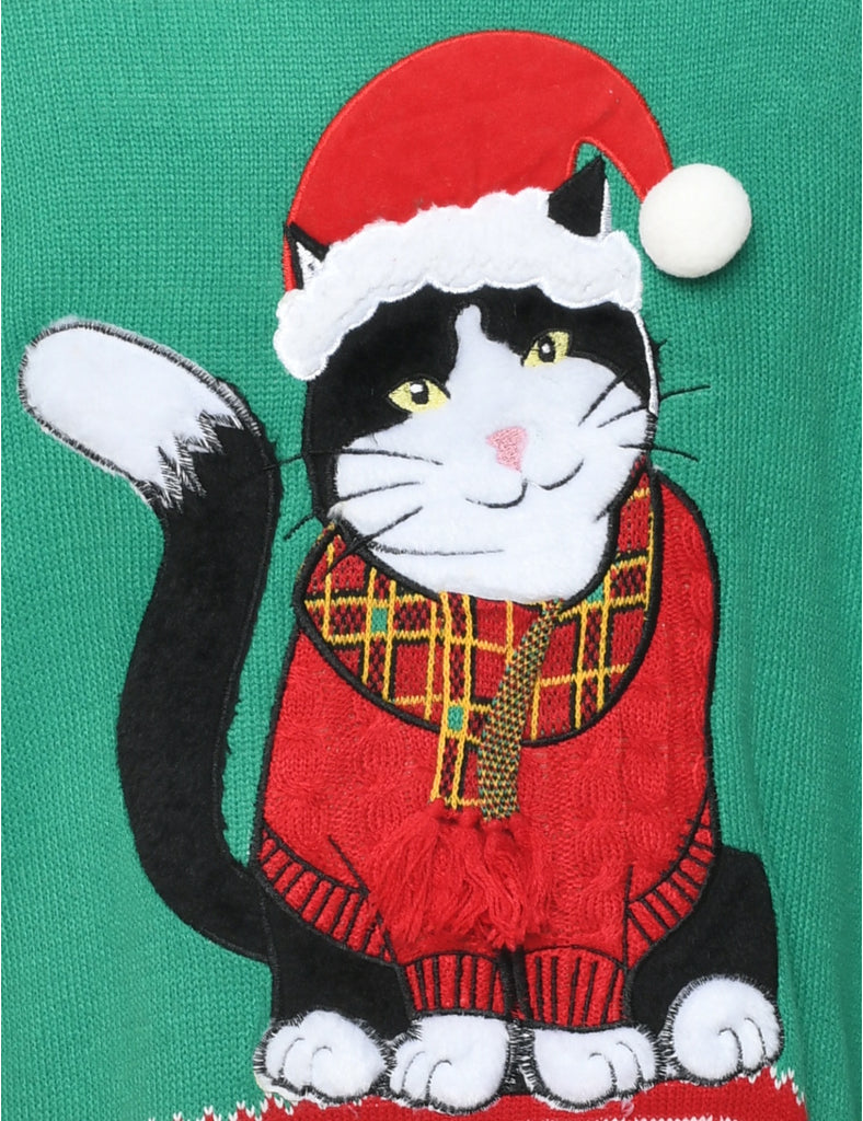 Cat Printed Christmas Jumper - XL