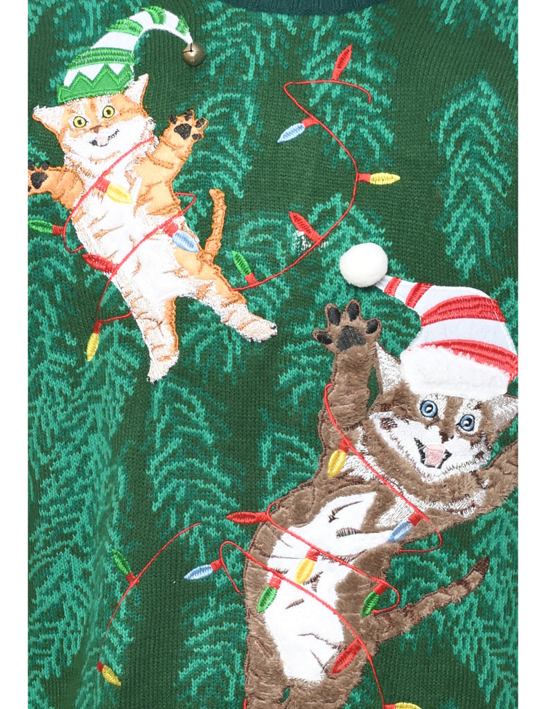 Cat Printed Christmas Jumper - M