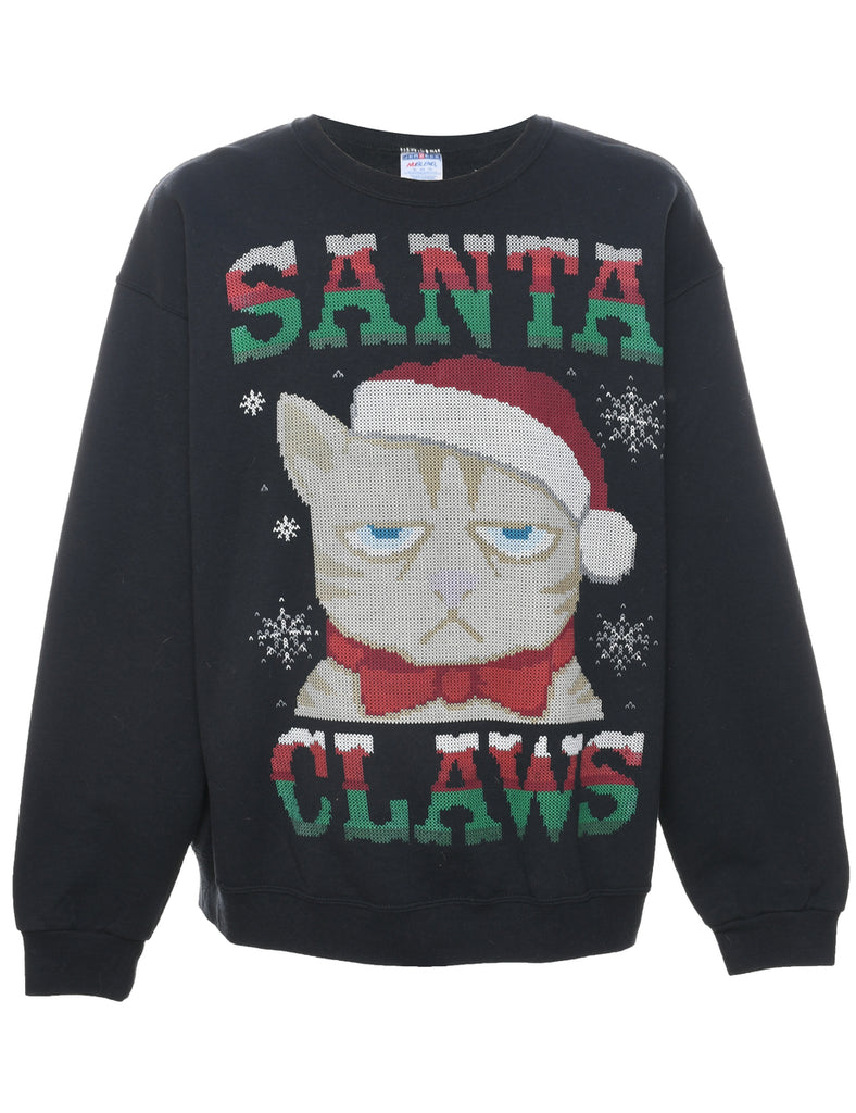 Cat Printed Christmas Sweatshirt - XL