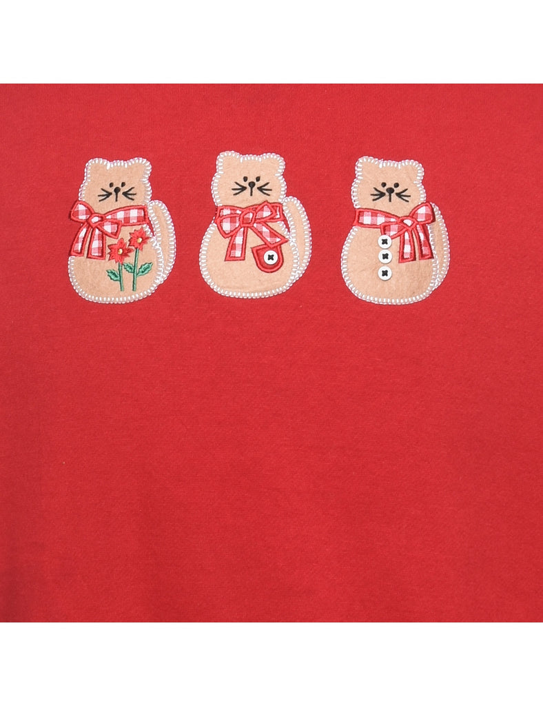 Cat Printed Christmas Sweatshirt - M