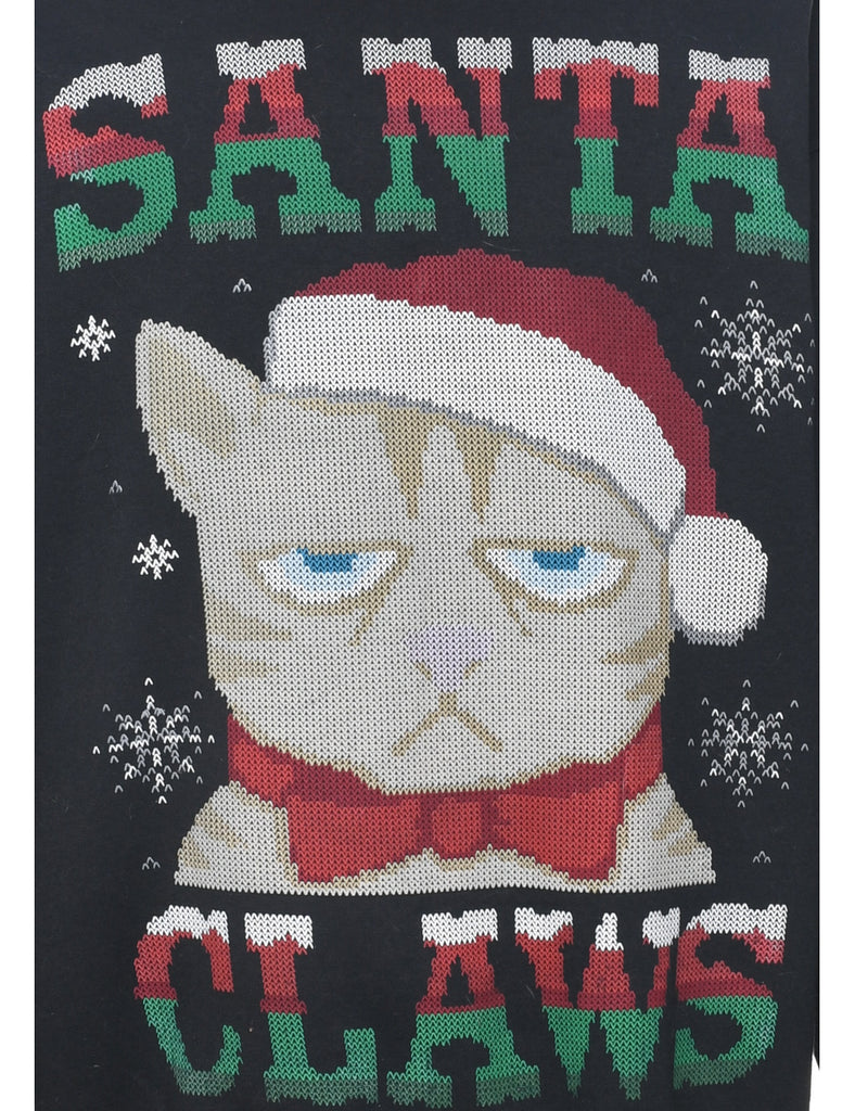 Cat Printed Christmas Sweatshirt - XL