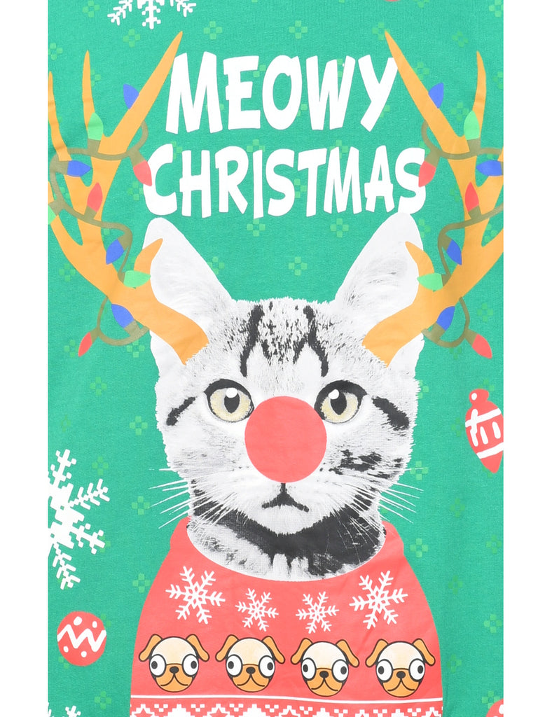 Cat Printed Christmas Sweatshirt - S