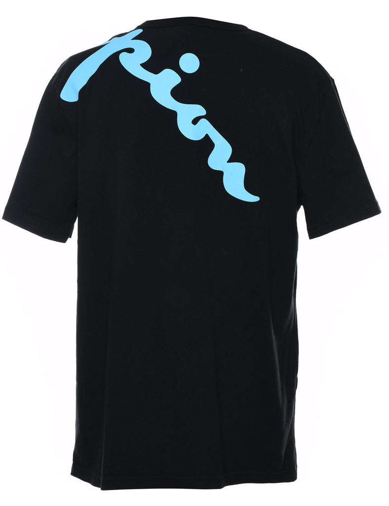 Champion Black & Light Blue Spell-Out Printed T-shirt - M