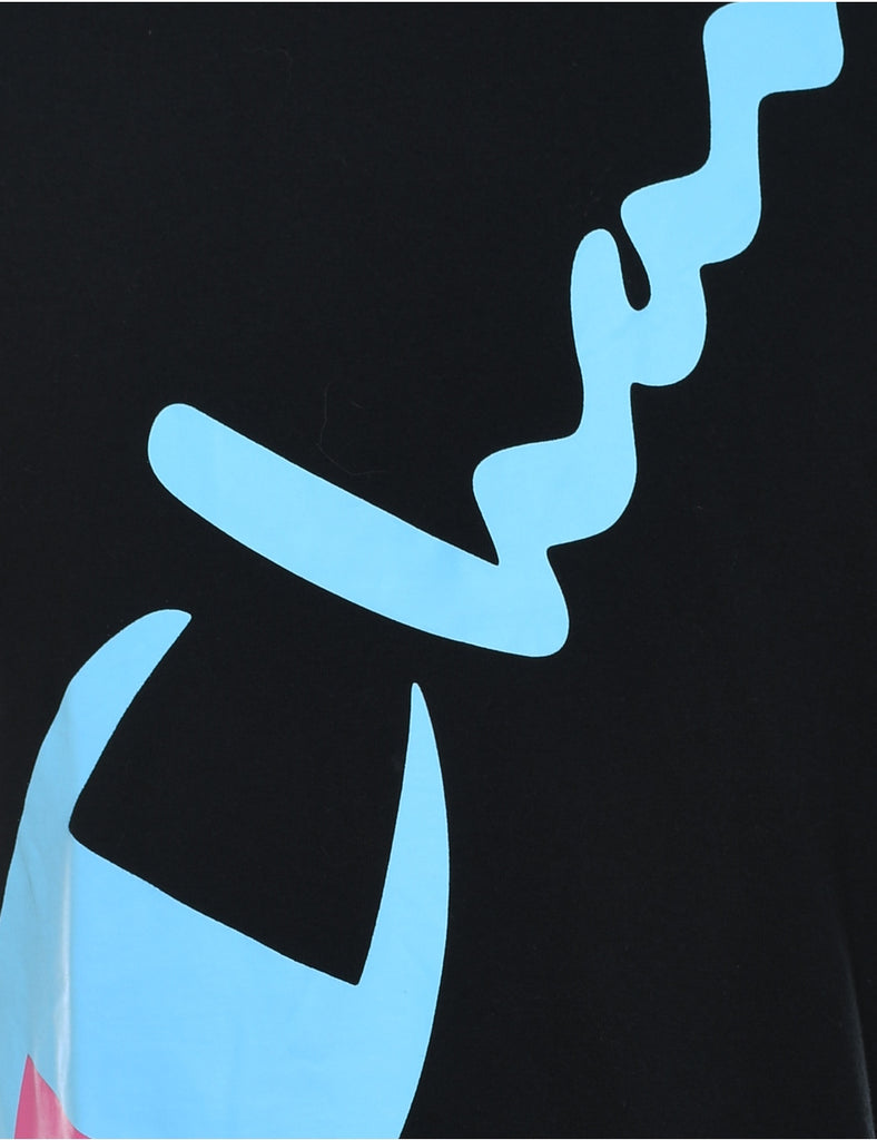 Champion Black & Light Blue Spell-Out Printed T-shirt - M