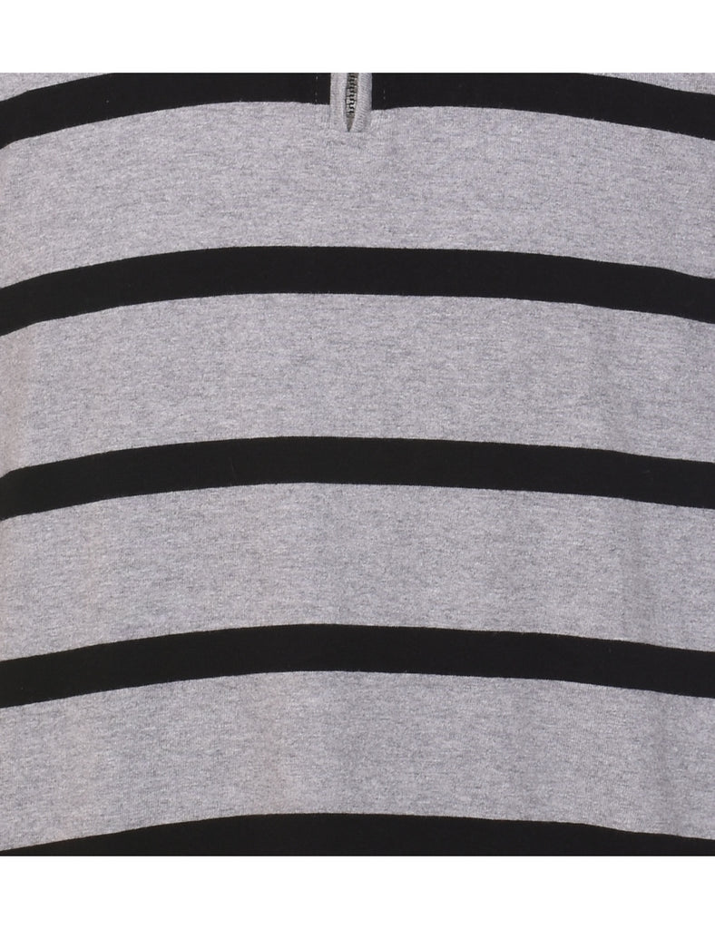 Chaps Striped Grey & Black High Neck Rugby Shirt - XL