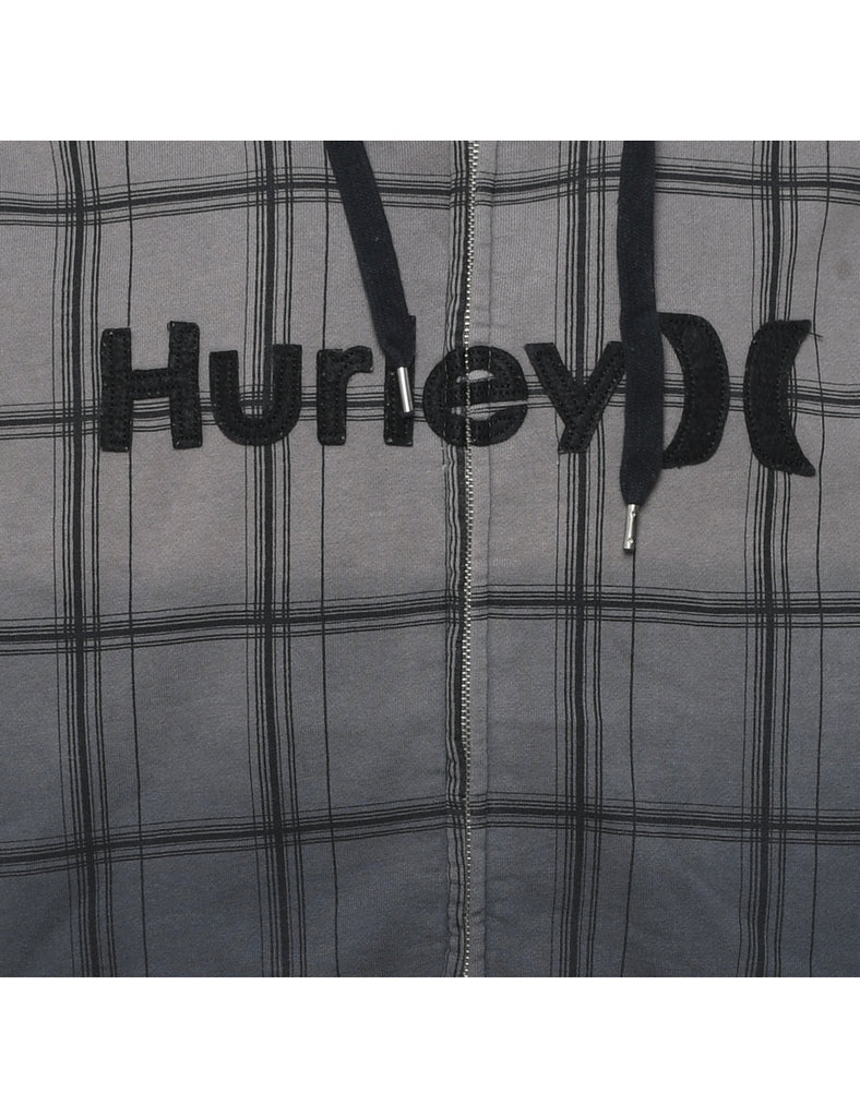 Checked Black & Grey Hurley Hoodie - M