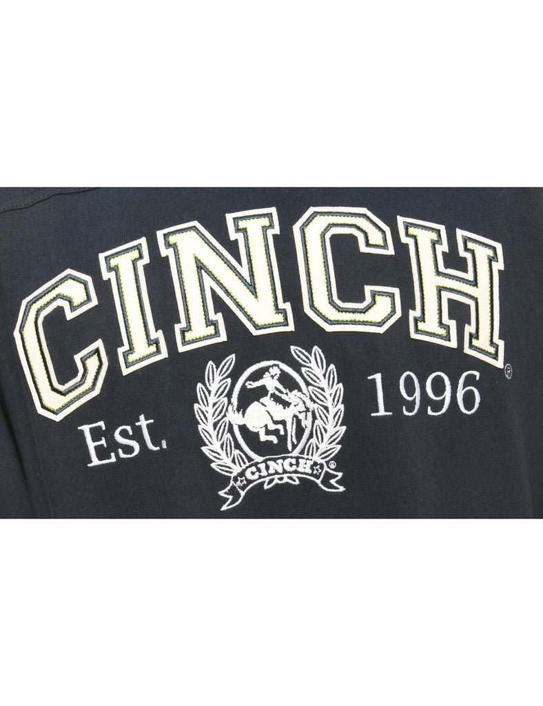 Cinch Navy & White Long-Sleeve Printed T-shirt - M