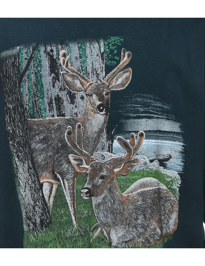 Dark Green Deer Animal Sweatshirt - XL