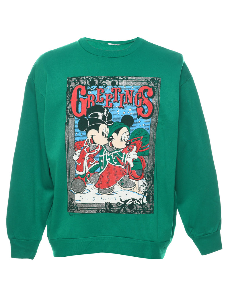 Dark Green Micky Mouse Christmas Sweatshirt - L