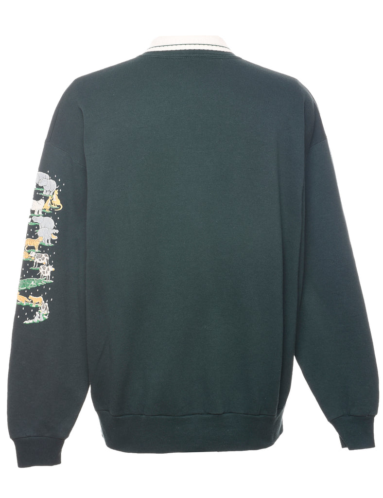 Dark Green & White 1990s Printed Christmas Sweatshirt - XL