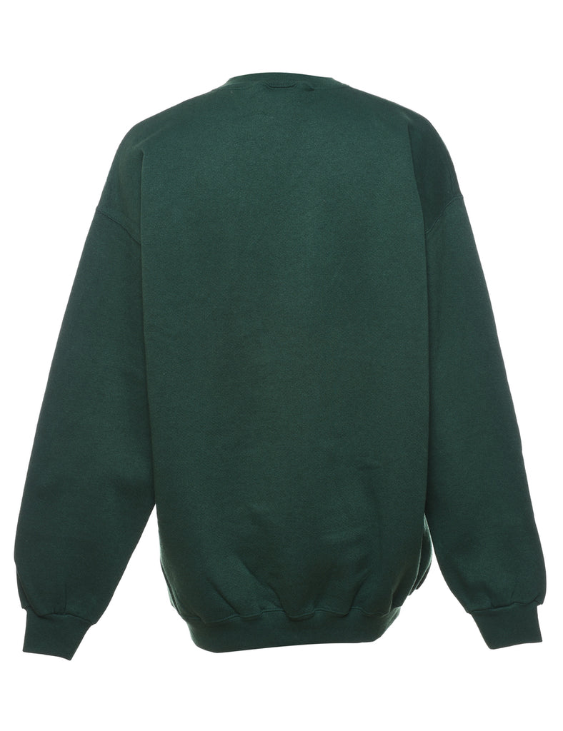 Dark Green Wolf Design Sweatshirt - L