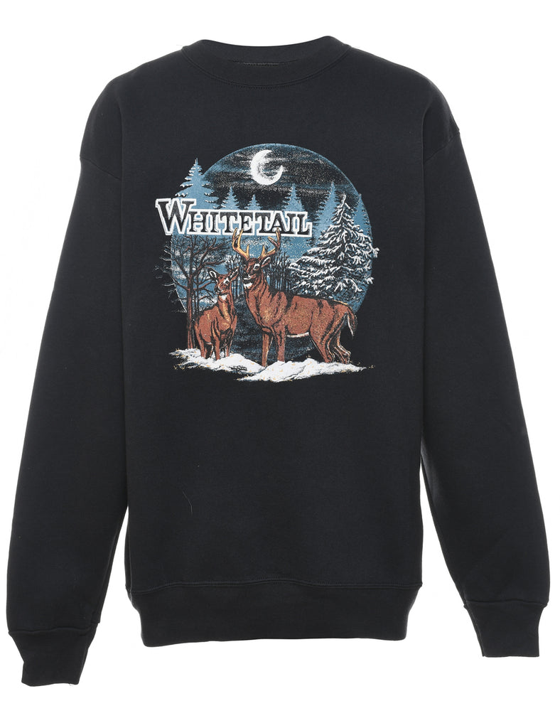 Deer Design Black Sweatshirt - L