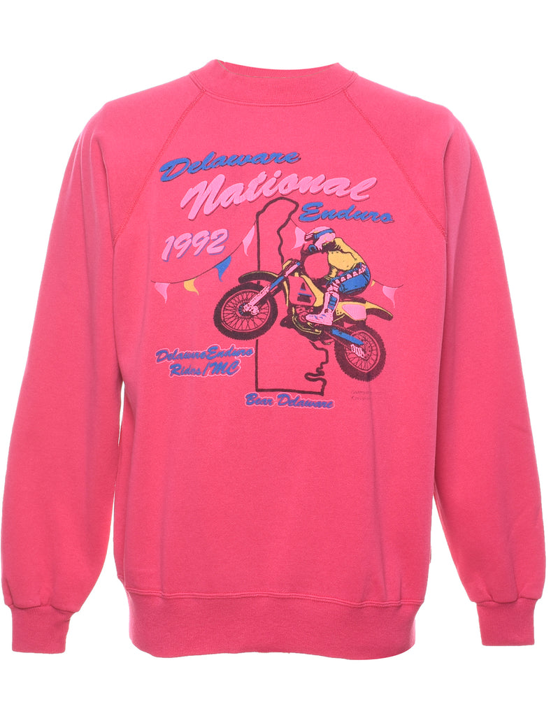 Delaware National Endure Printed 1990s Pink Sweatshirt - XL