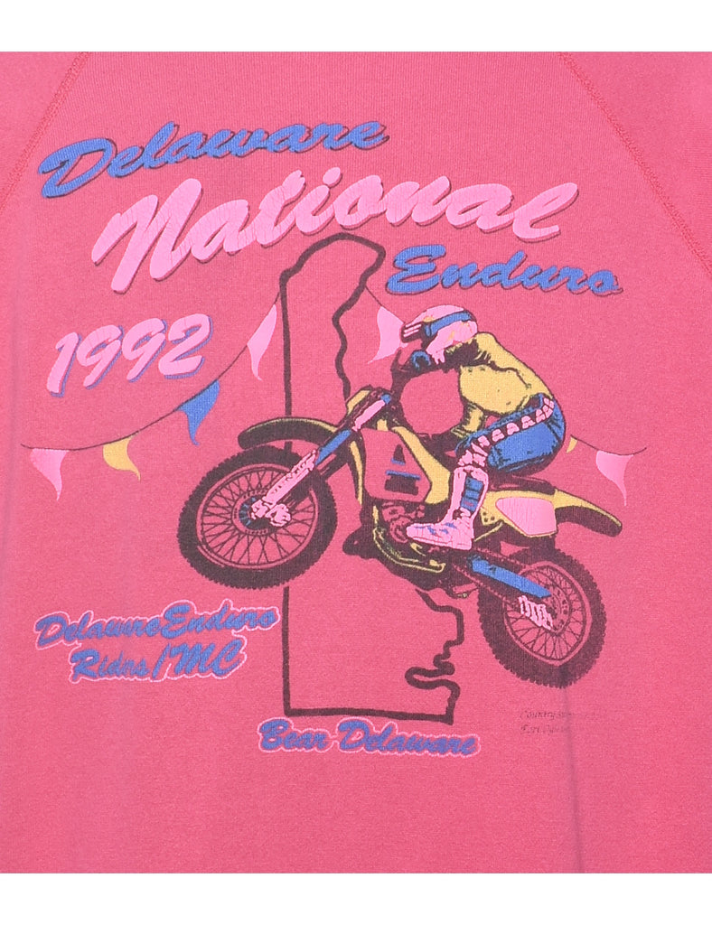 Delaware National Endure Printed 1990s Pink Sweatshirt - XL